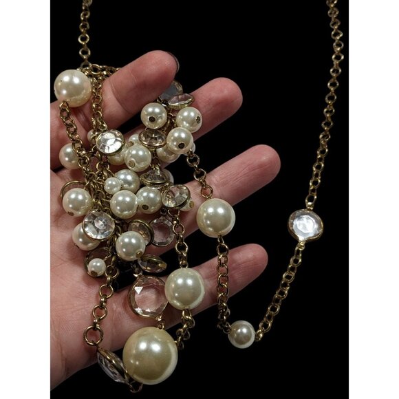 Elegant Glam Faux Pearl Cluster Gold Tone Opera Necklace - Picture 6 of 8